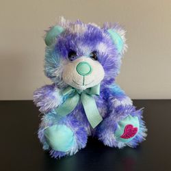 Glitter Sparkle Bear Plush Stuffed Animal Blue Purple Heart Valentines Day 7in
