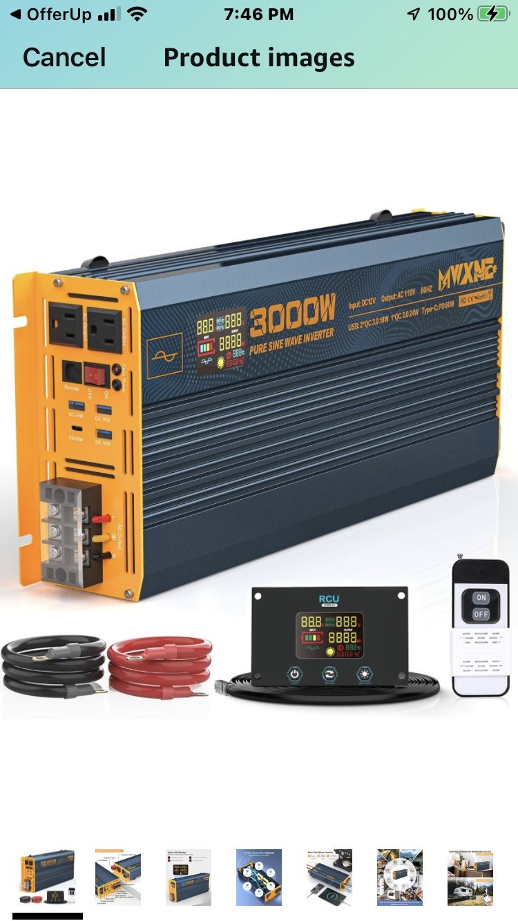 Top Rank MWXNE 3000W/6000W Peak Solar Backup 100W Panel 1280Wh LiFePO4 Batteries Controller.  Free Mini Mist AC Unit