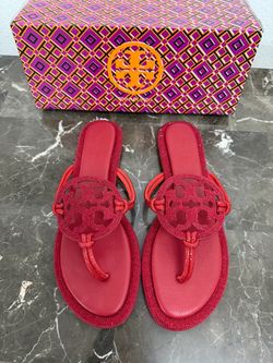 New! Tory Burch Miller Pavé Knotted Sandals in the ruby red, Women’s Euro 40, fits US size 8 1/2