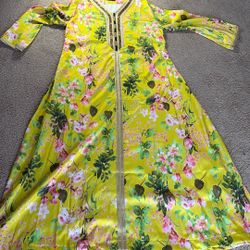 Long Yellow Dress With Flowers Print 
