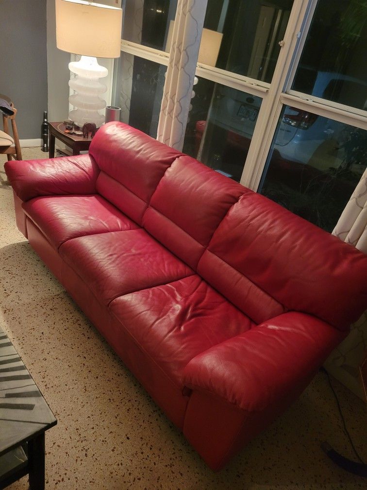 Red Italian Leather Sofa
