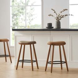 Abel Leather Counter Stool, (Lugano) Caramel (set of 2),  Like New, Perfect Condition