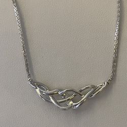 JWBR Sterling Silver Black & White Diamond Cross Over "S" Necklace 17”