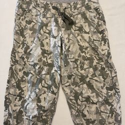 Size M Vintage Nike Womens Pants Drawstrng Cropped Athlete Camo Cargo  #9