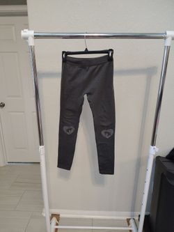 Star Ride thermal legging, 92% polyester, Gray, girl's, size 7/16, with unicorn rhinestone patches