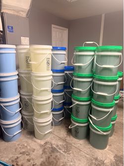 Laundry detergent in 5-gallon buckets
