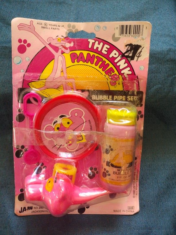 Vintage Pink Panther Set From The 80s. Molded Bubble Pipe.