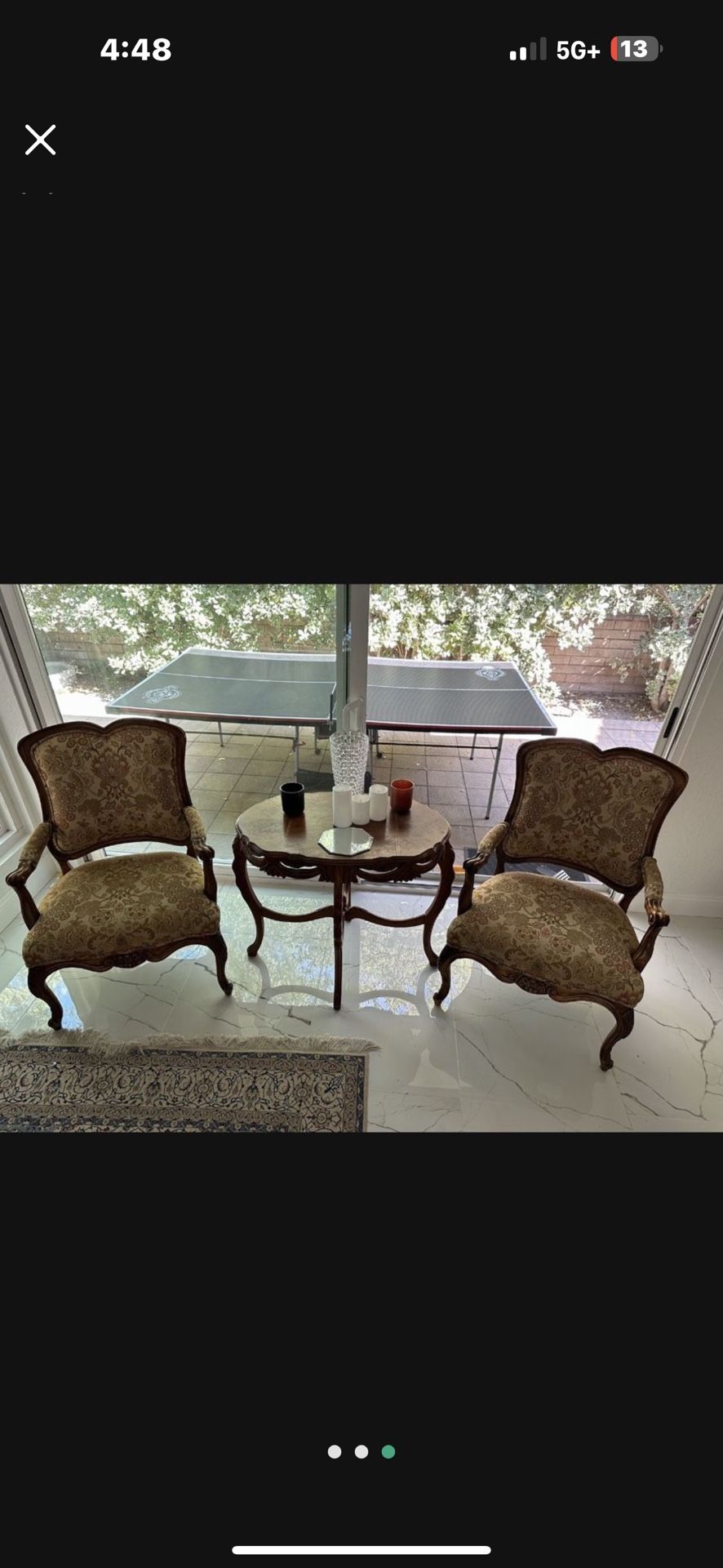 Elegant Armchairs and Side Table Set& Two Vintage Armchairs & armchairs