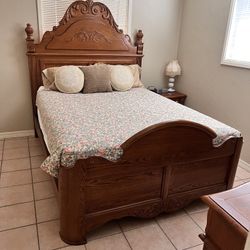 Victorian Queen Bed, 1 End Table, No Mattress/ Box Spring