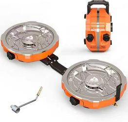 Cofiyard 20,000 BTUs 2 Burner Propane Camping Stove, Portable Folding Camp Stove with Adjustable Burners, Regulator and Carrying Bag, Dual Gas Stoves 