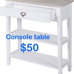 Wood Console Table for Entryway with Drawer and Storage Shelf Entryway Table Living Room, White