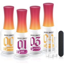 Modelones 4+4 Pcs Dip Powder Liquid Set 15ml/0.5oz, Acrylic Dipping Powder System Essential Set with Base Coat/Top Coat/Activator/Brush Saver/Manicure