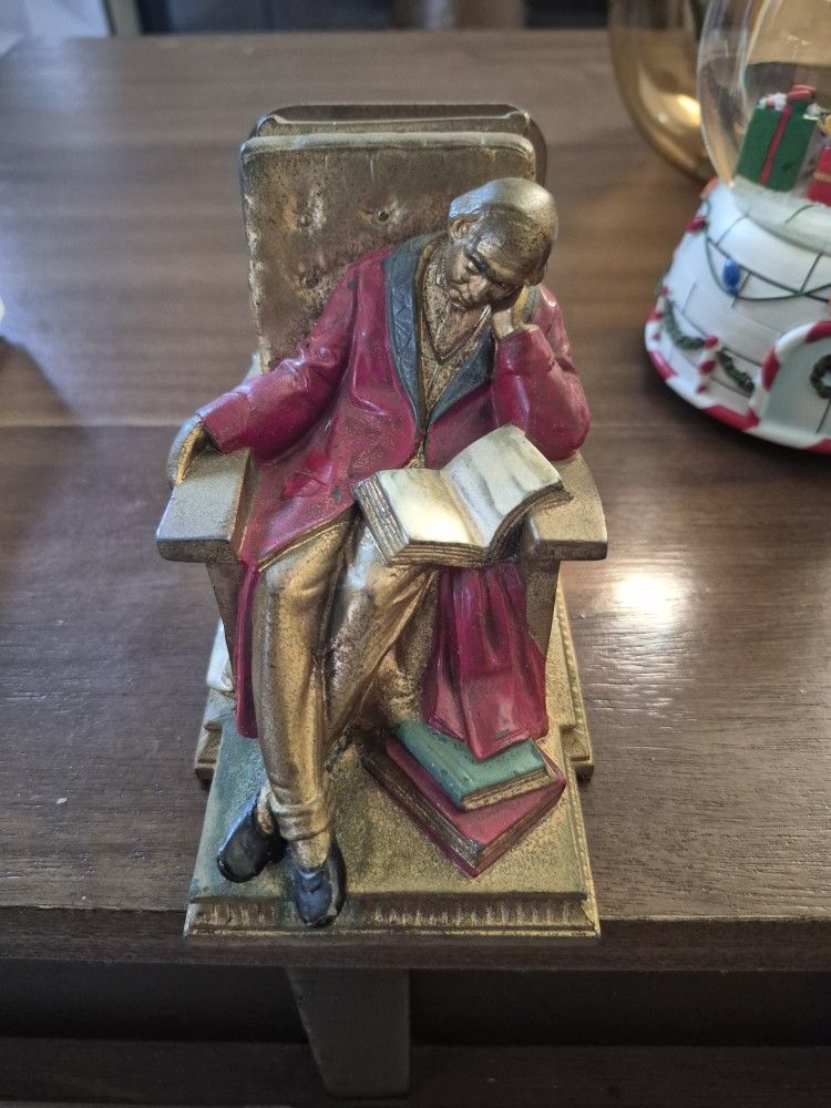 1920s Antique Kronheim & Oldenbusch K O Sleeping Scholar Bookends Cast Metal