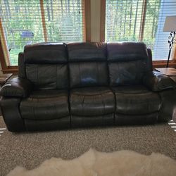 Leather Stanton Double Power Recliner Sofa W/Power Head Rests
