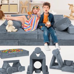 14pcs Modular Kids Play Couch, Child Sectional Sofa, Fort-Play Bedroom & soft play for Toddlers, Convertible Foam