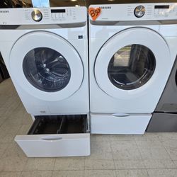 Samsung Front Load Washer And Electric Dryer Set With Pedestal Used In Good Condition With 90day's Warranty