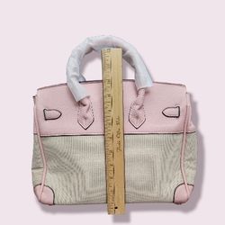 Pink Leather/tan Canvas Bag