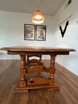Solid Wood Dining Table with Carved Base