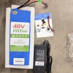 48V 10Ah Lithium Battery, Built-in 30A BMS, w/ 2A Charger, Connector, for 100W-1000W DIY Projects (48V 10Ah)027