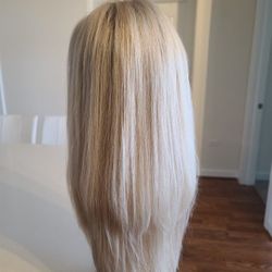 22" Lace Front Brazilian Human Hair Blonde Wig 