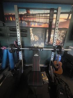 Full Gym Setup - Squat Rack, Weight bench, Barbell and Weight Plates (100 lbs.)
