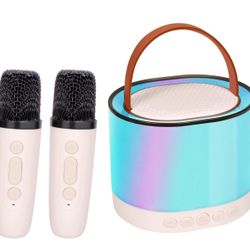Mini Karaoke Machine for Kids Adults, Portable Bluetooth Karaoke Speaker with 2 Wireless Microphone and Lights