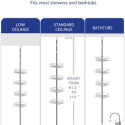 SEIRIONE Rustproof Shower Caddy Corner and Shower Organizer Corner for Bathroom, 61.3 to 113 Inch H