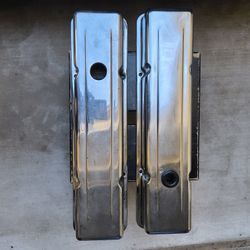  Valve Covers  -Chevy SBC 350 Polished Aluminum Plain Valve Covers - Tall w/ HoleTall w/ Hole
