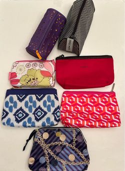 Lot of 7 Multi Colored Cosmetic Bags: 2 Estée Lauder, 2 Lancôme, 3 Clinique