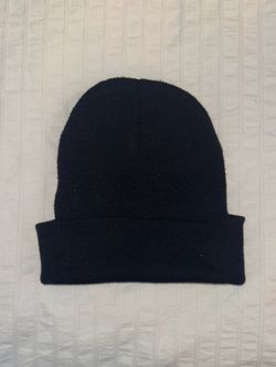 Black Knit Cuffed Beanie Hat Solid Stretch One Size Unisex Adults