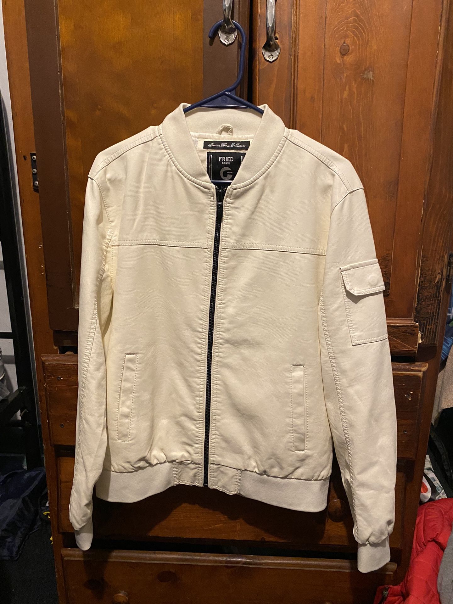 Fried Denim White Leather Jacket Size Medium for Sale in Los