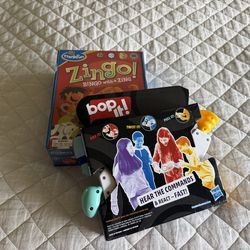 Zingo and Bop It games, new in box