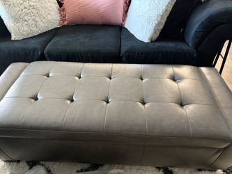 Lg Rectangular Grey Leather Ottoman