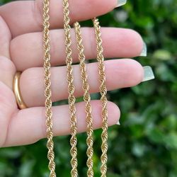 New Solid 14k Gold Rope Chain, 12 Grams & 24” Long