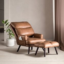 New Living Room Chair with Ottoman Modern Accent Chair with Adjustable Backrest and a Side Pocket
