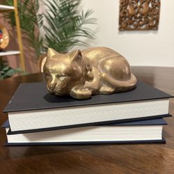 Vintage 1970s Dolbi Cashier's Brass Sleeping Cat Figurine Made in Korea