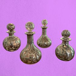 Antique Sterling  Overlay glass Perfume Bottles With Stoppers