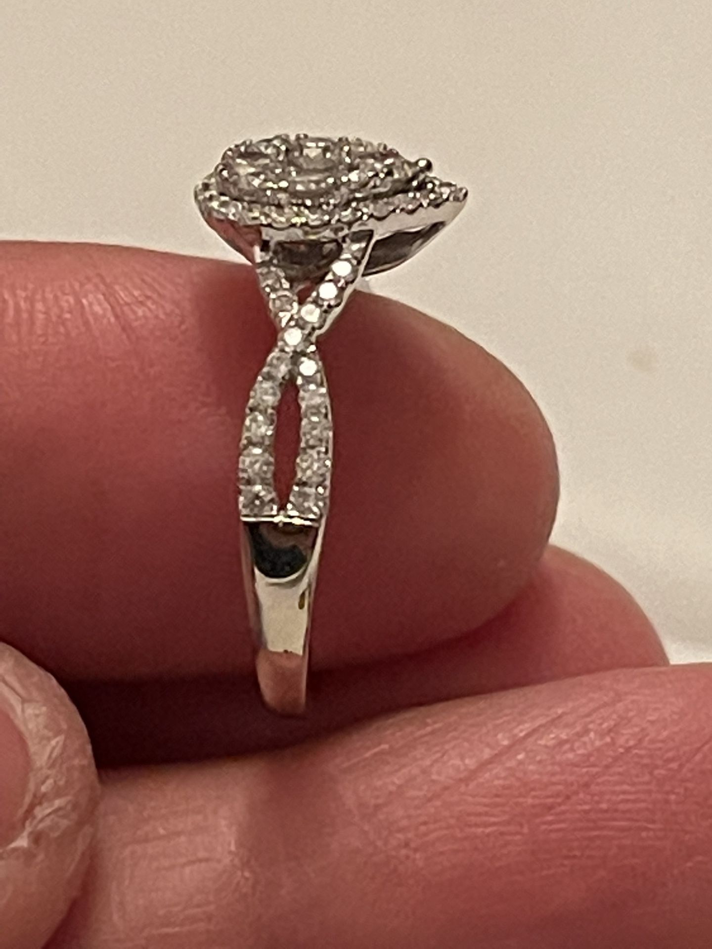 14K White Gold .85 TCW Cluster Teardrop Woven Engagement Ring