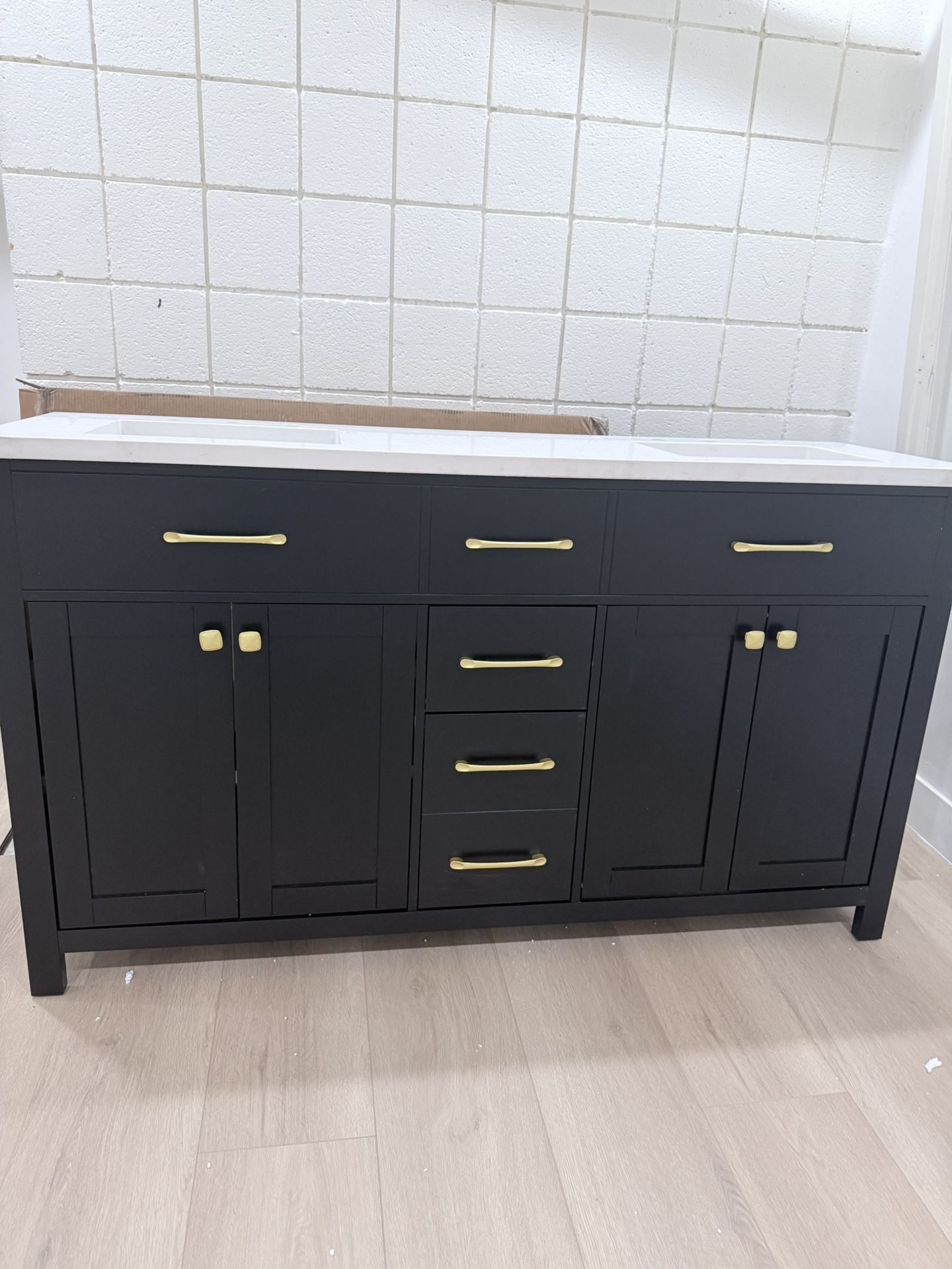 60” Double Bathroom Vanity with Engineered Stone Countertop