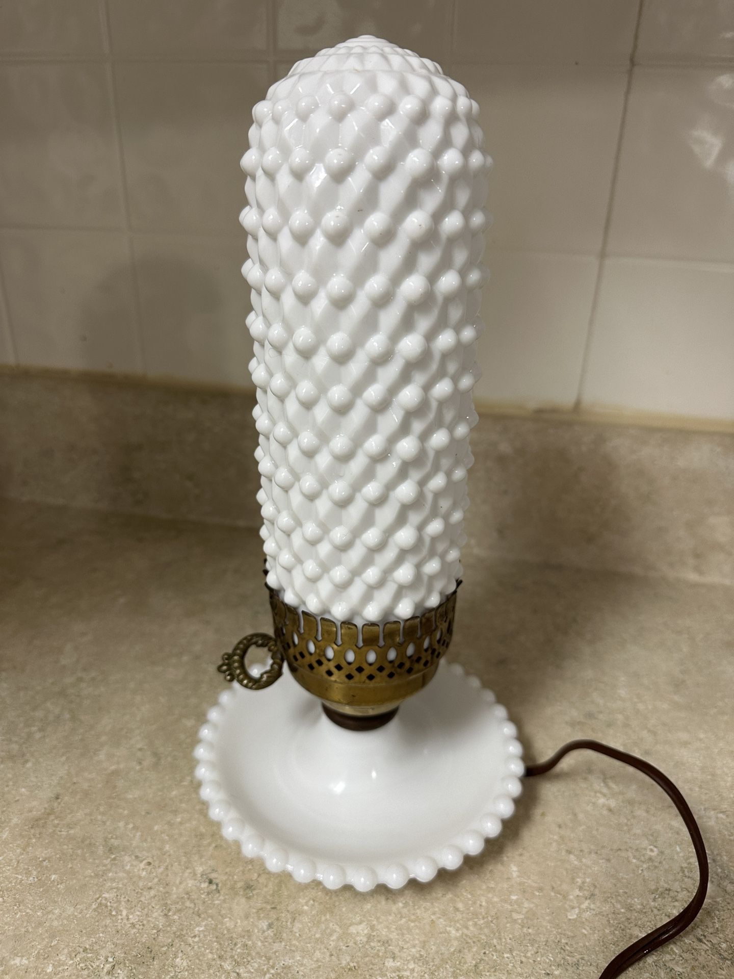 VINTAGE HOBNAIL MILKGLASS LAMP - BOUDOIR, SKYSCRAPER/BULLET GLOBE