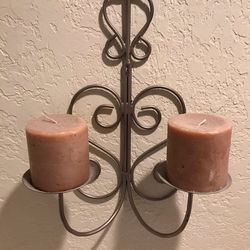 REDECORATING SALE-18” Tall Silver Double Pillar Wall Mounted Candleholder