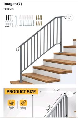 Outdoor Handrail for Concrete Steps, 1 to 5 Step Wrought Iron Stair Railing Kit,