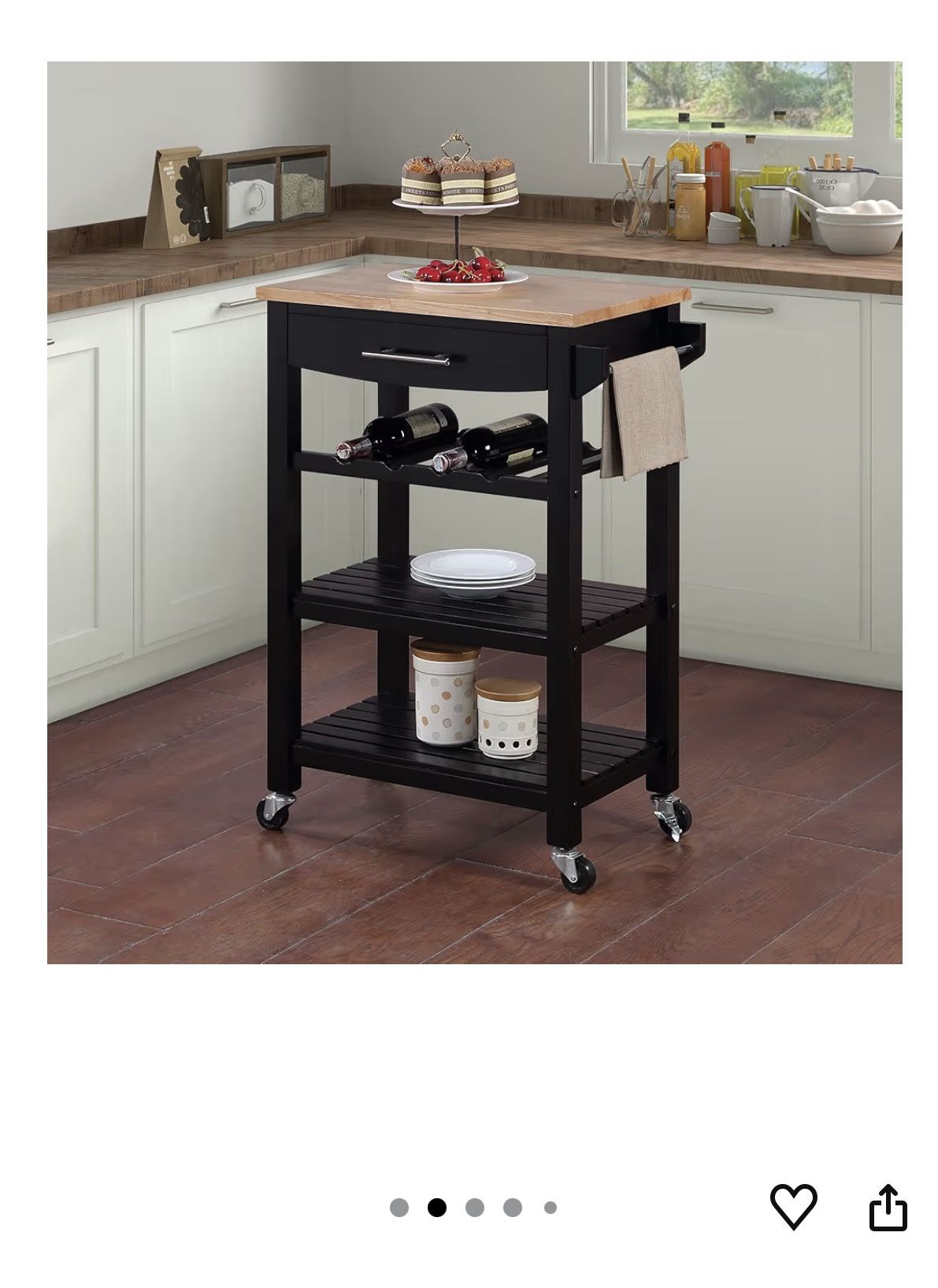 USED! Moving Out, Price Is Negotiable!! 4 Tier Kitchen Cart with Drawer and Wine Rack, 24.75", Black/Butcher Block