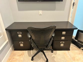 Dark Brown Desk with Drawers