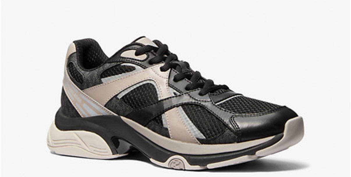 MICHAEL KORS MENS Leo Mixed-Media Trainer Black and Gray Athletic Shoes