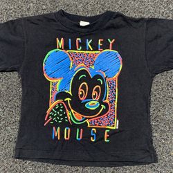 Vintage Mickey Mouse "Neon Puffy Print" child size medium (possibly size 5/6) single stitched tee shirt.  Has colorful, fluorescent line art and raise