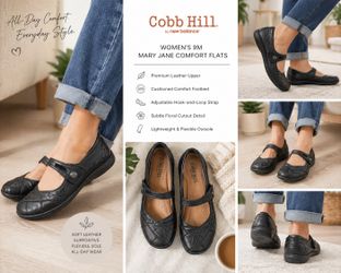 Cobb Hill New Balance 9M Black Leather Y2K Mary Jane Comfort Flats Walking Shoes