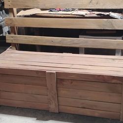 Wooden Bench On Wheels And Hidden Compartment For Storage 
