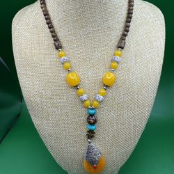 New Nepal Buddhist Style Beaded Pendant And Beaded 32” Necklace