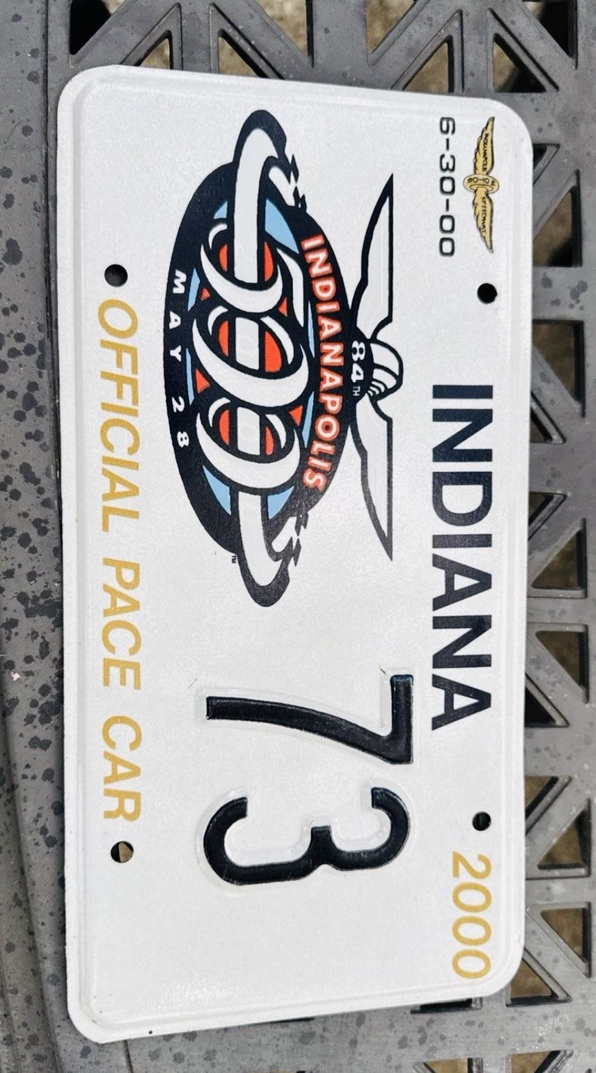 2000 Indiana Official Indy Pace Car License Plate #73 Indianapolis 500 (Lot 467)